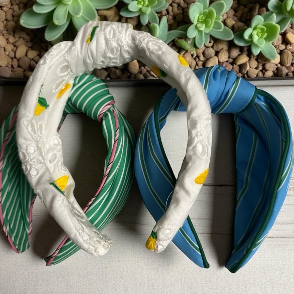 Piper K “PICK YOUR FAVE” Headband Blue or Green Striped or White eyelet